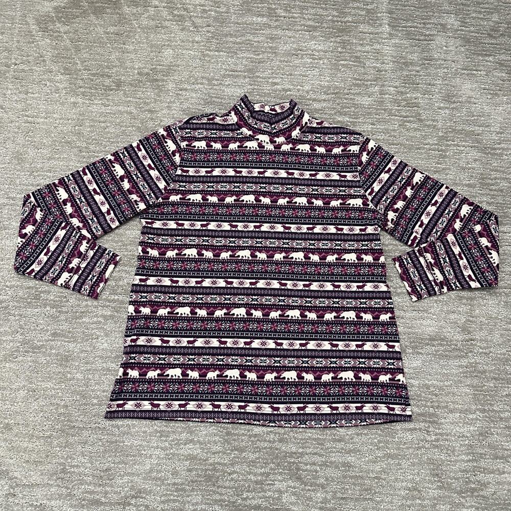 Lands End Shirt Womens Large Purple Fair Isle Polar Bear Moose Holidays Outdoors
